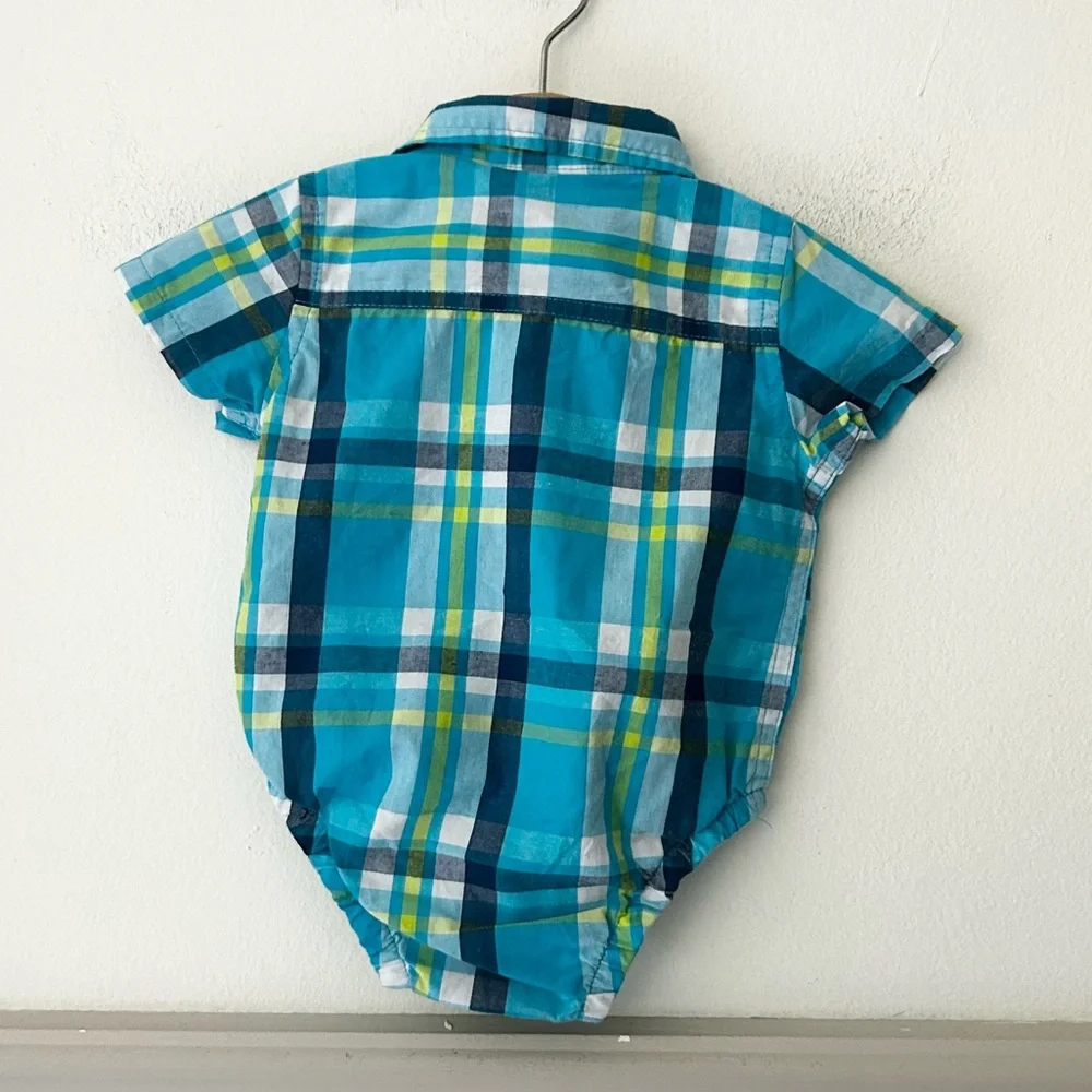 Wrangler Baby 0-3 Months Blue Plaid Baby Button Up Bodysuit